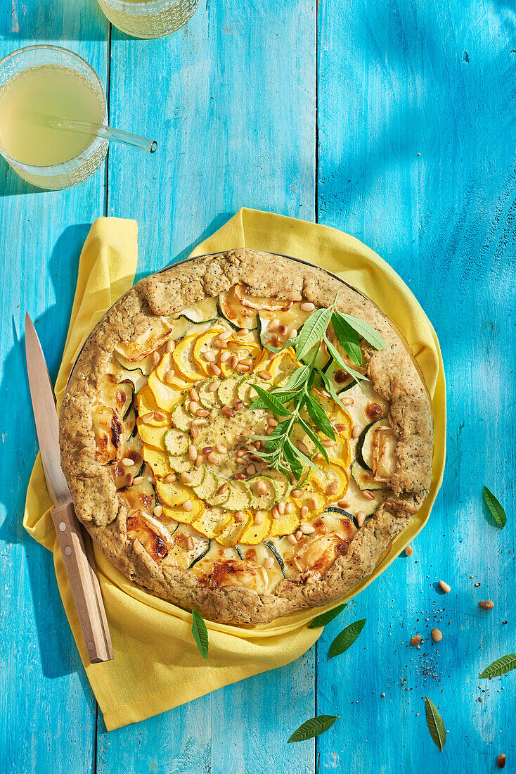 Three variety of courgette rustic tart