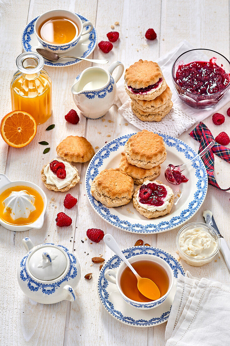 Brunch with scones and berry jam