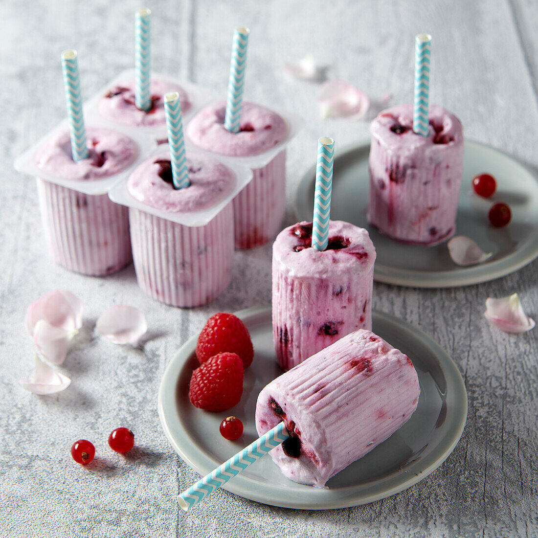 Homemade berry ice creams on stick