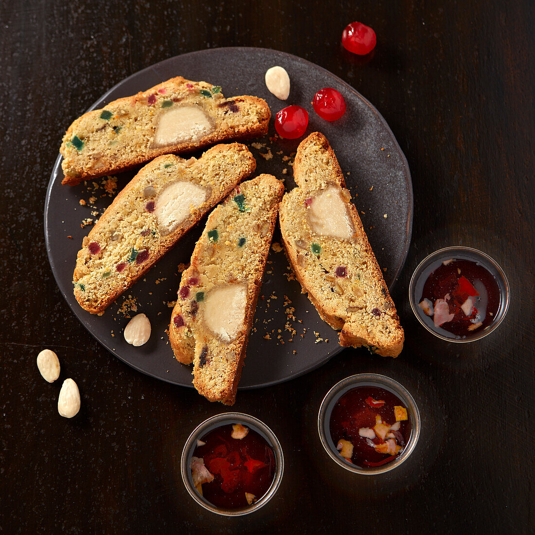 Stollen in slices with a marzipan core