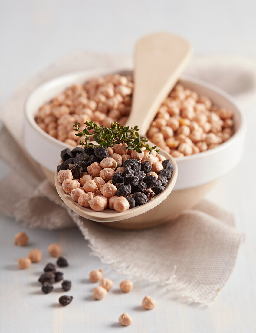 Spoonful of chickpeas and black pepper