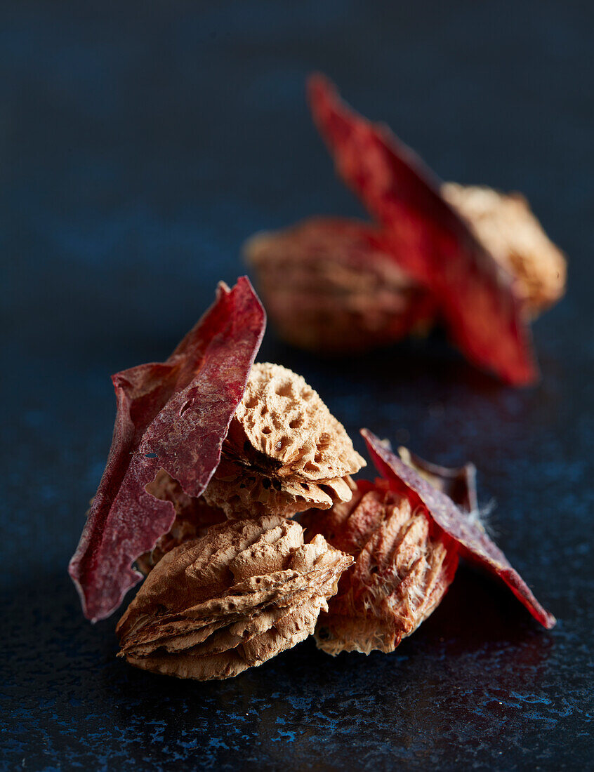 Dried peach peel and peach stones