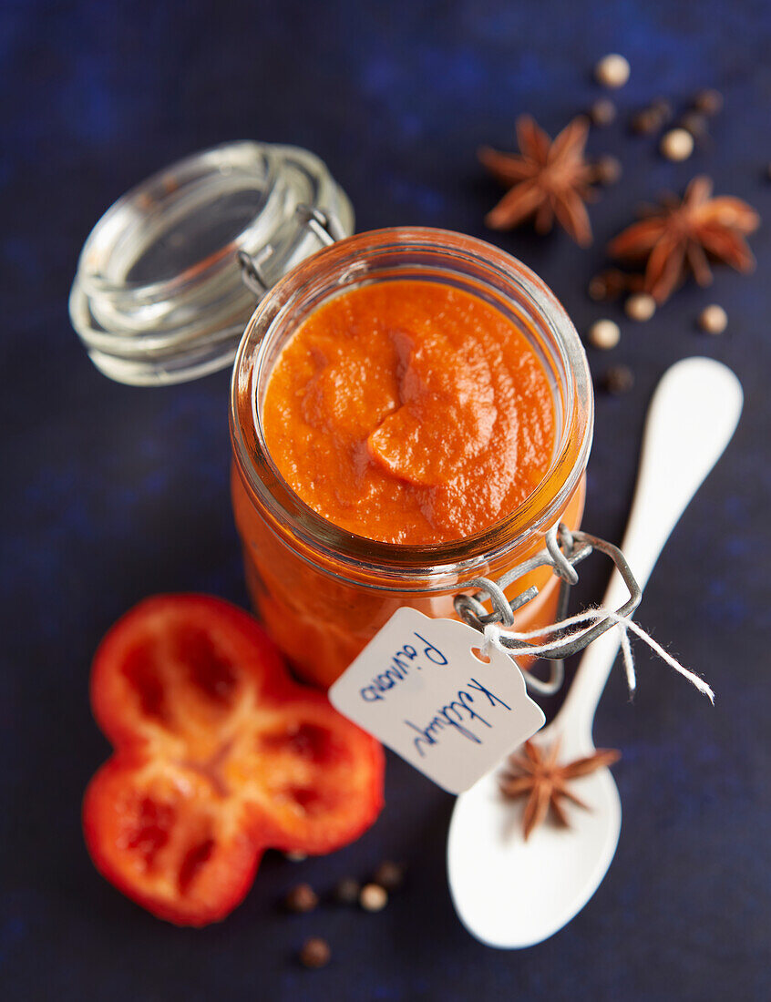 Homemade red pepper ketchup