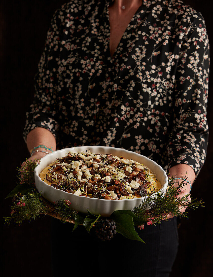 Christmas polenta with shiitakes,sheep's milk cheese and truffle oil