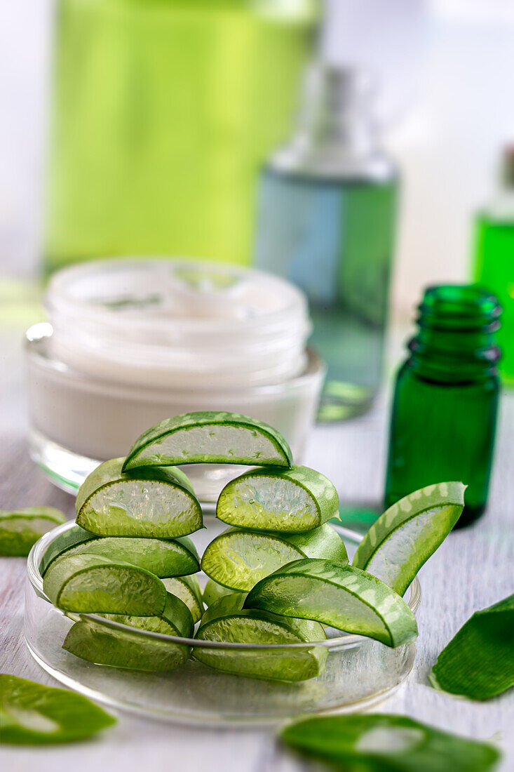 Cut pieces of aloe vera in a bowl