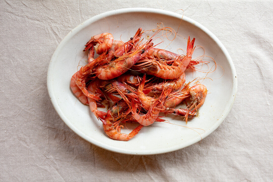 Pink prawns on a plate