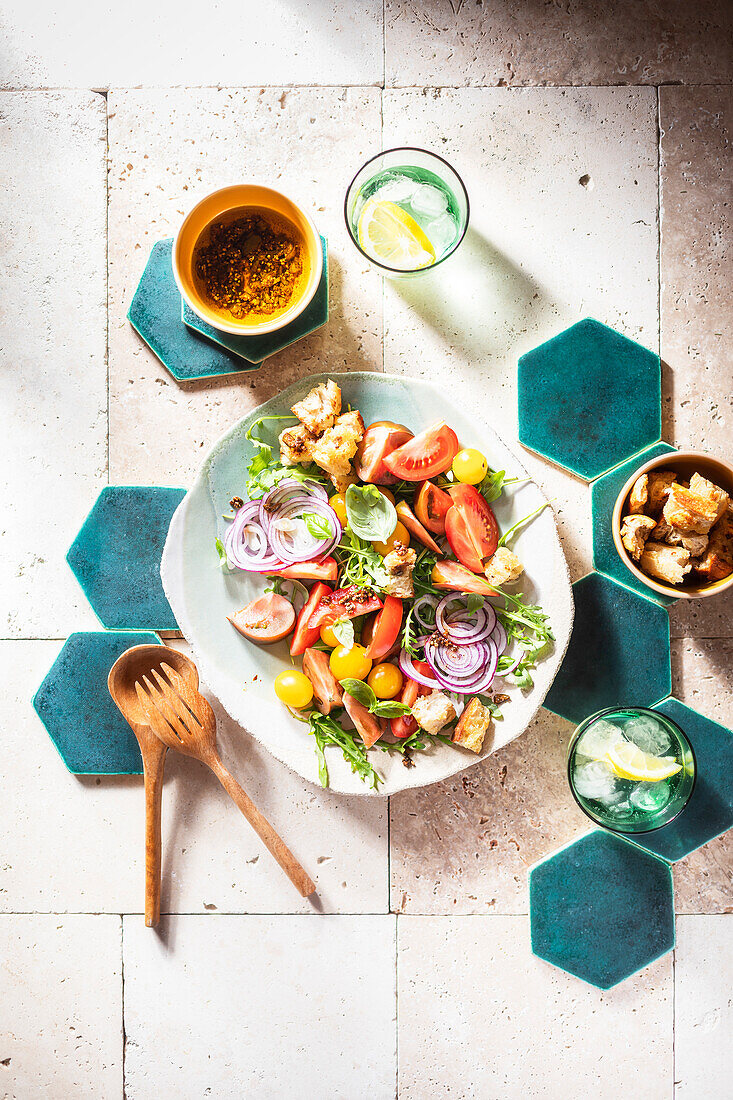Summer tomato salad with croutons