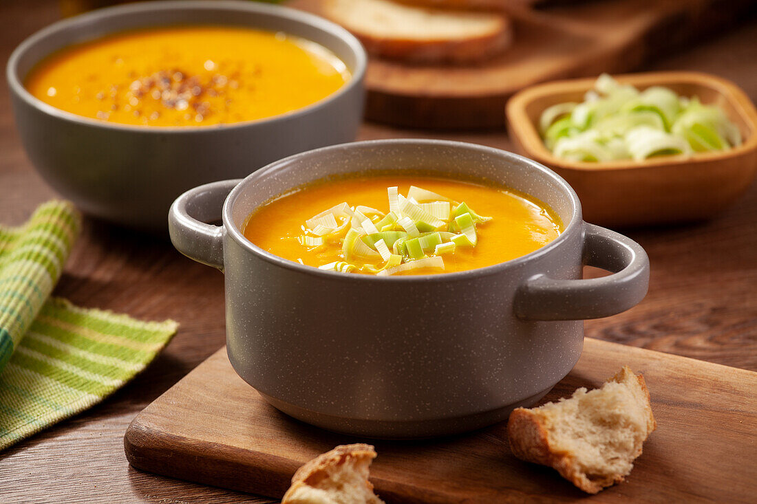 Homemade carrot soup with leeks