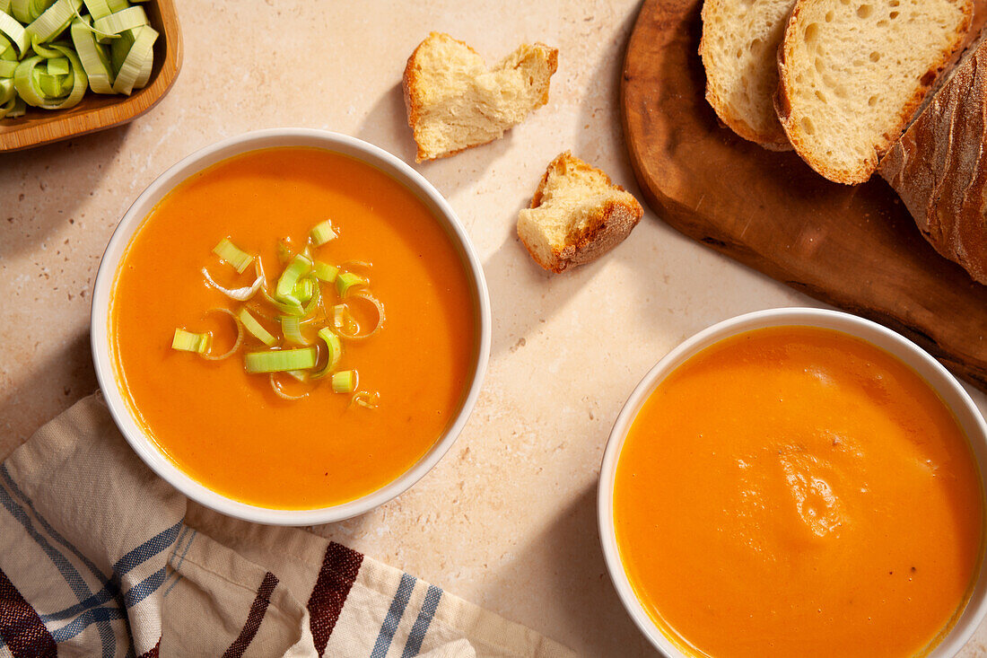 Homemade carrot soup with leek