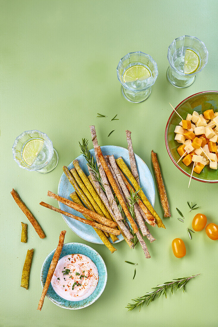 Homemade snack sticks with herbs and spices