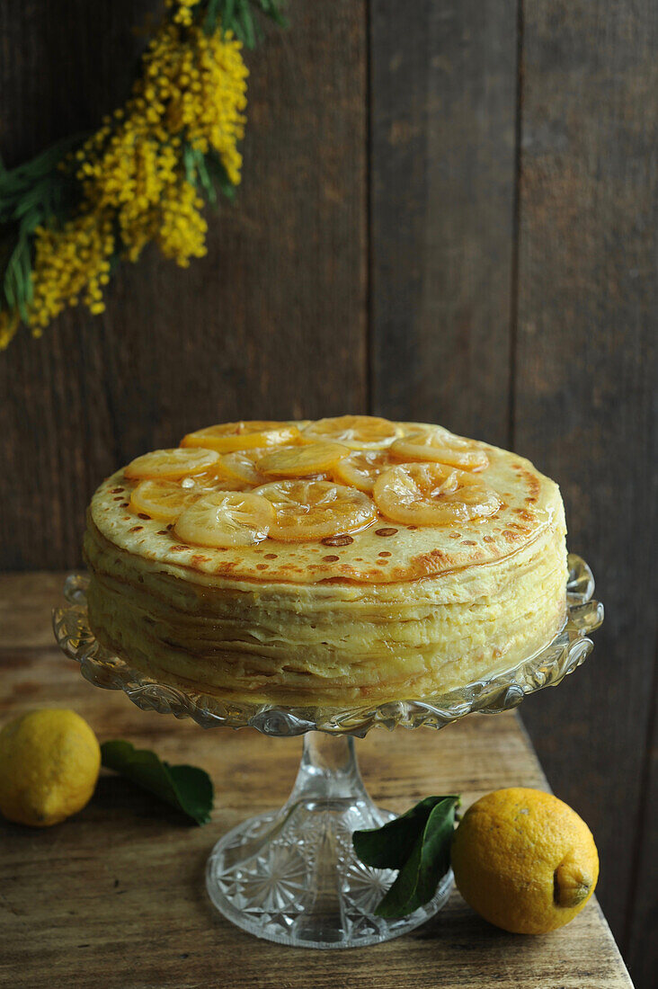 Crepe cake with lemons