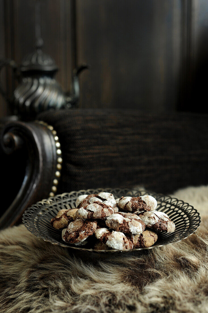 Chocolate crinkles on a plate