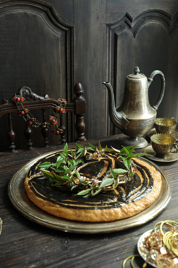 Galette des Rois with black sesame seeds