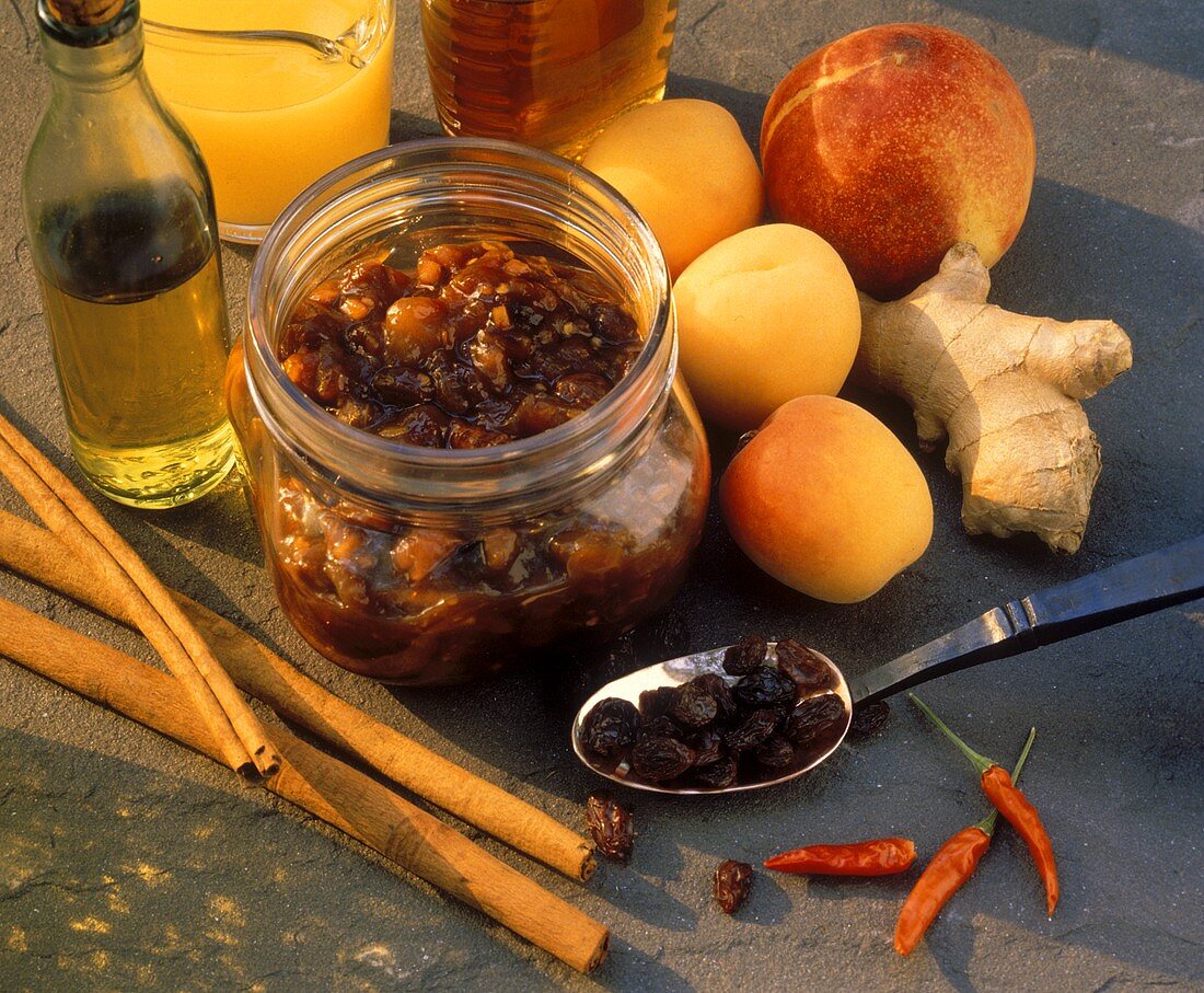 Chutney surrounded by Ingredients