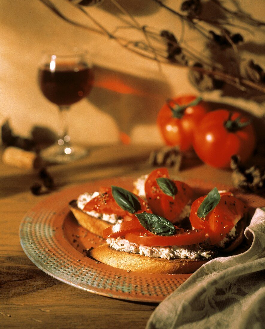 Bruschetta with Tomatoes and Blue Cheese