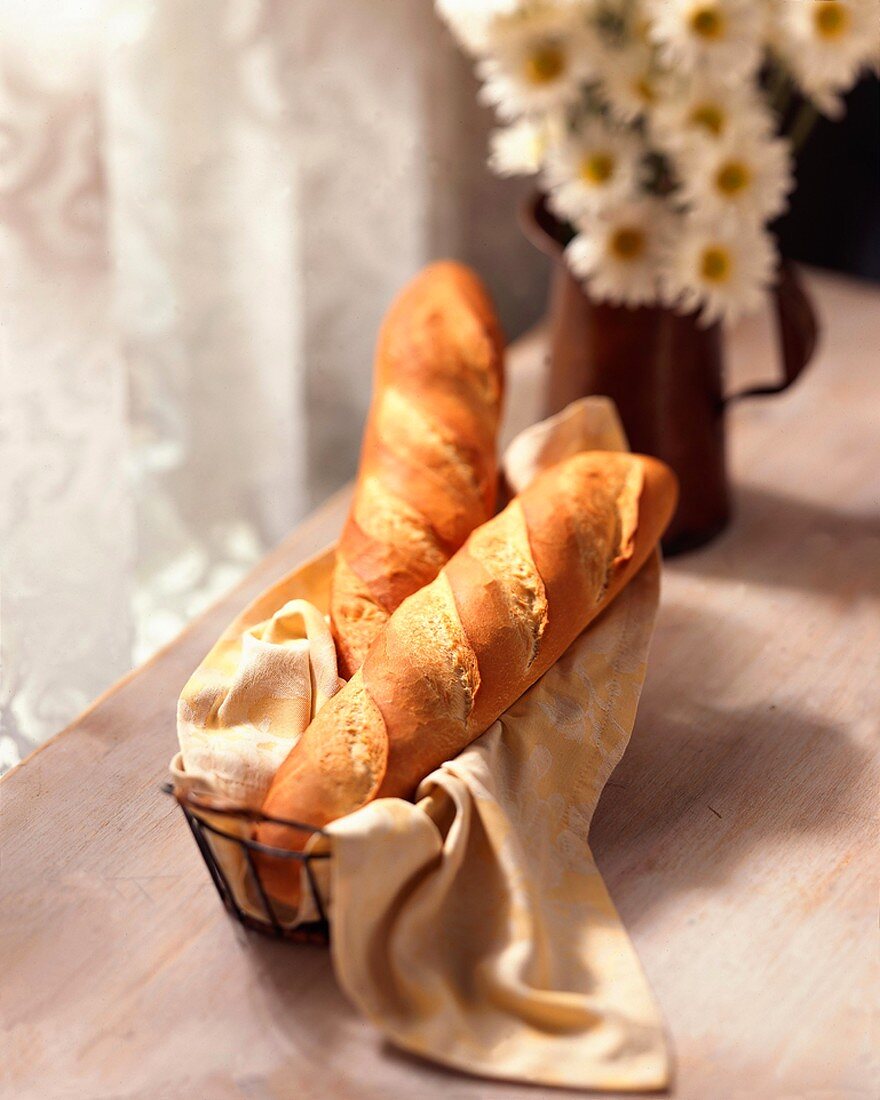 Baguettes in Wire Basket