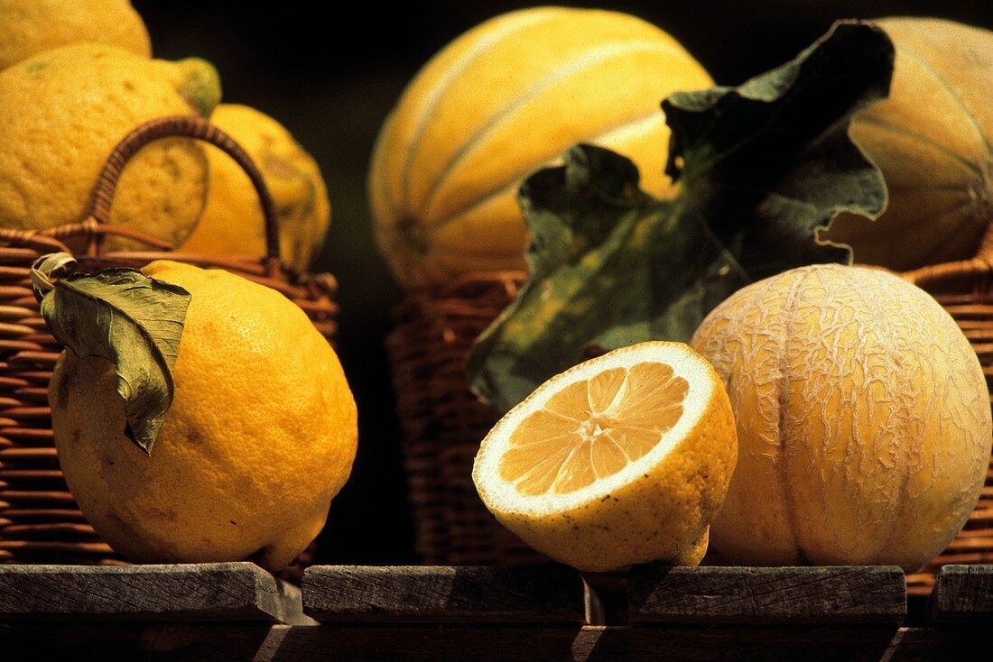 Stillleben mit Zitronen und Melonen