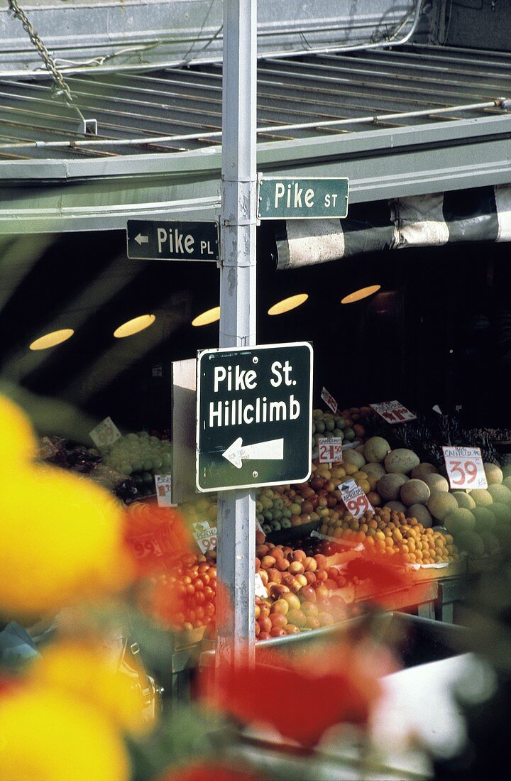 Obststand in der Pike Street in Seattle, Amerika