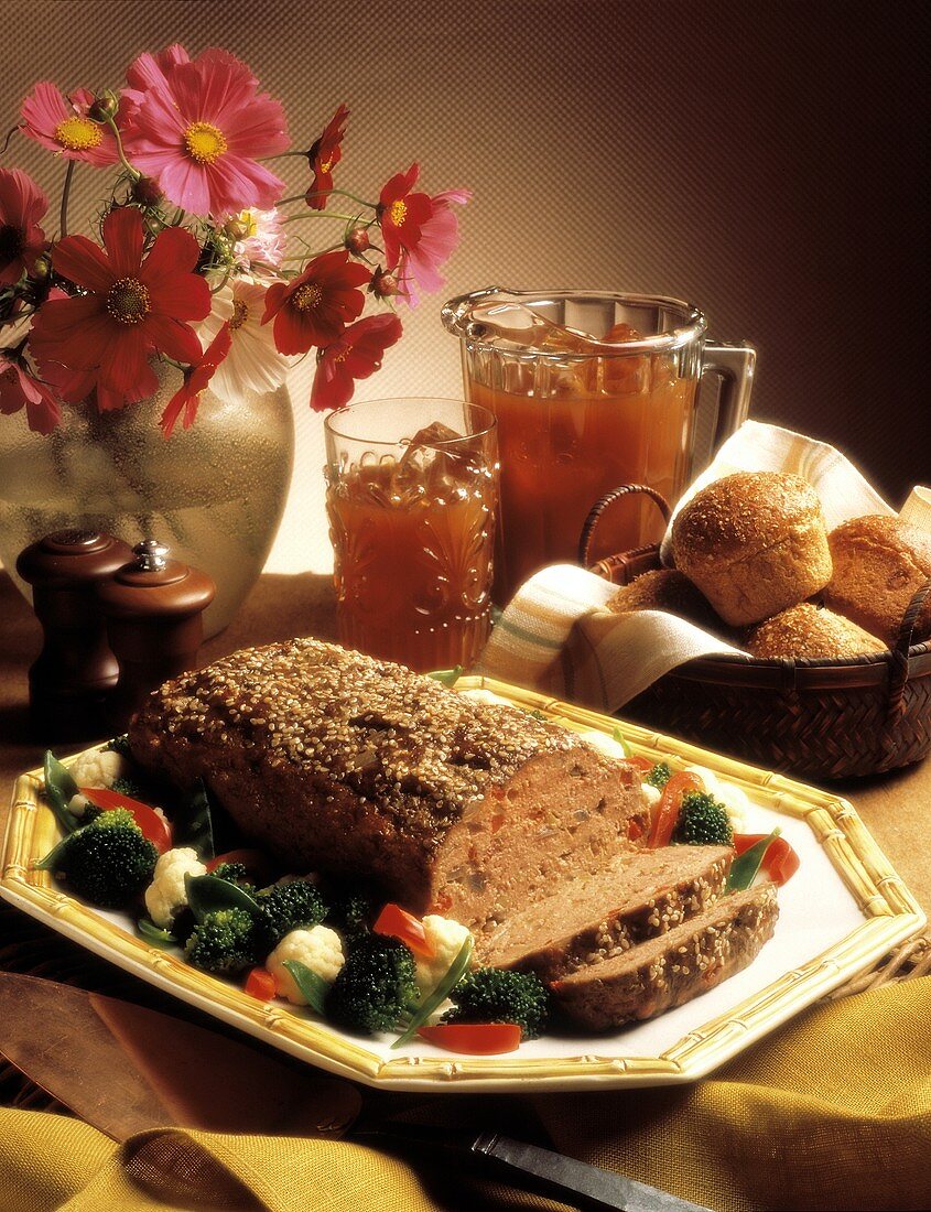 Whole Meatloaf with Rolls; Iced Tea