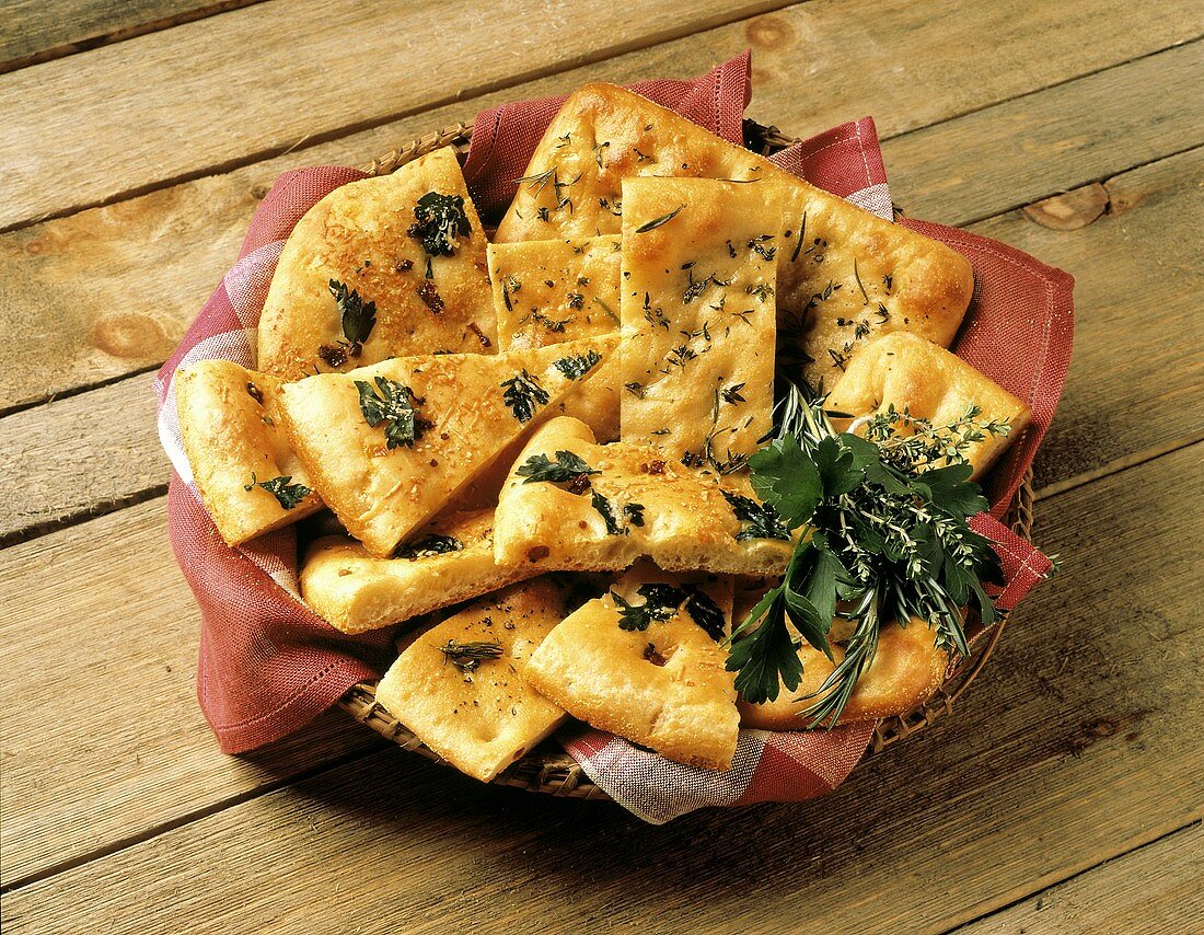 Slices of Focaccia with Herb Topping