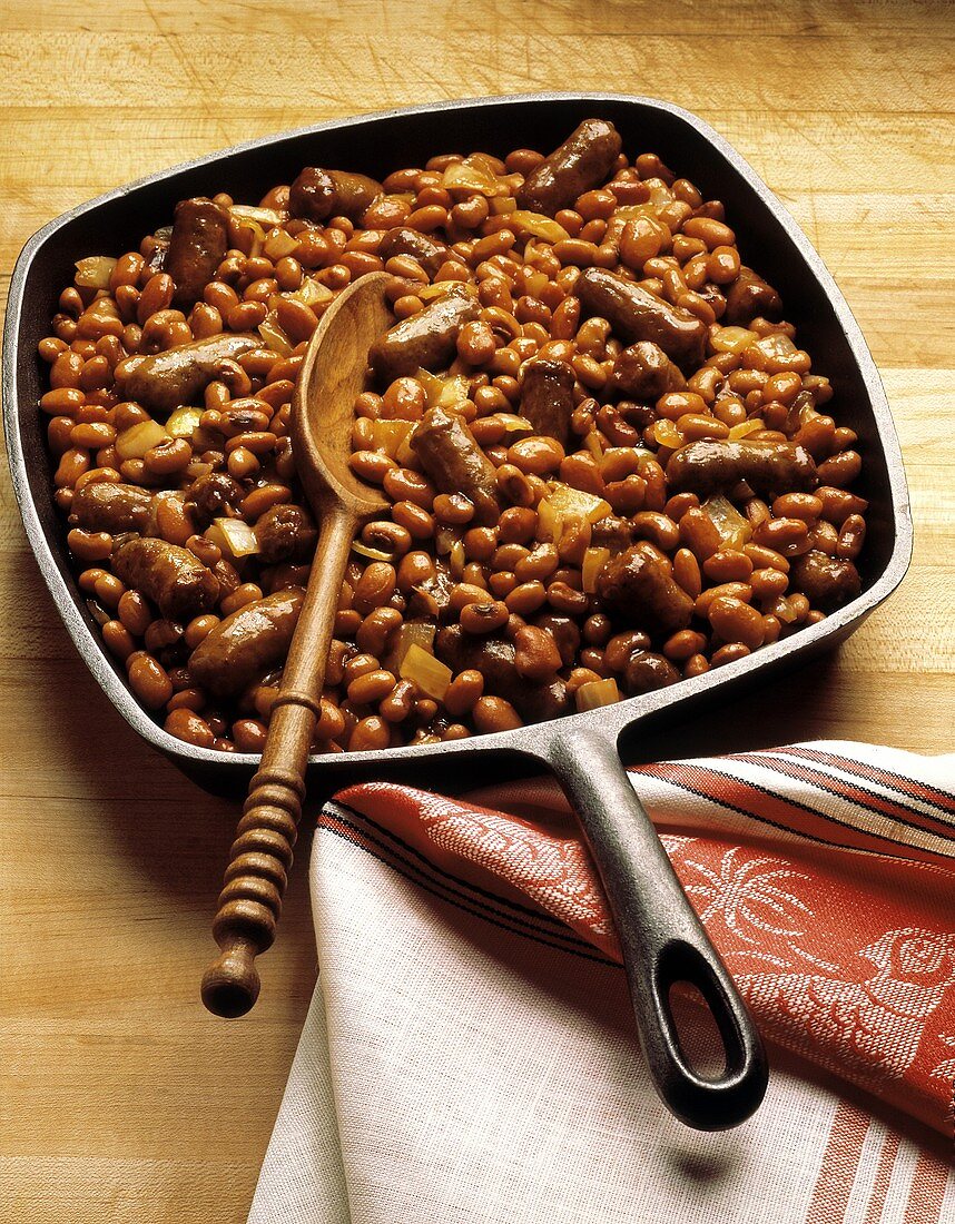 Skillet of Beans with Sausage and Onions