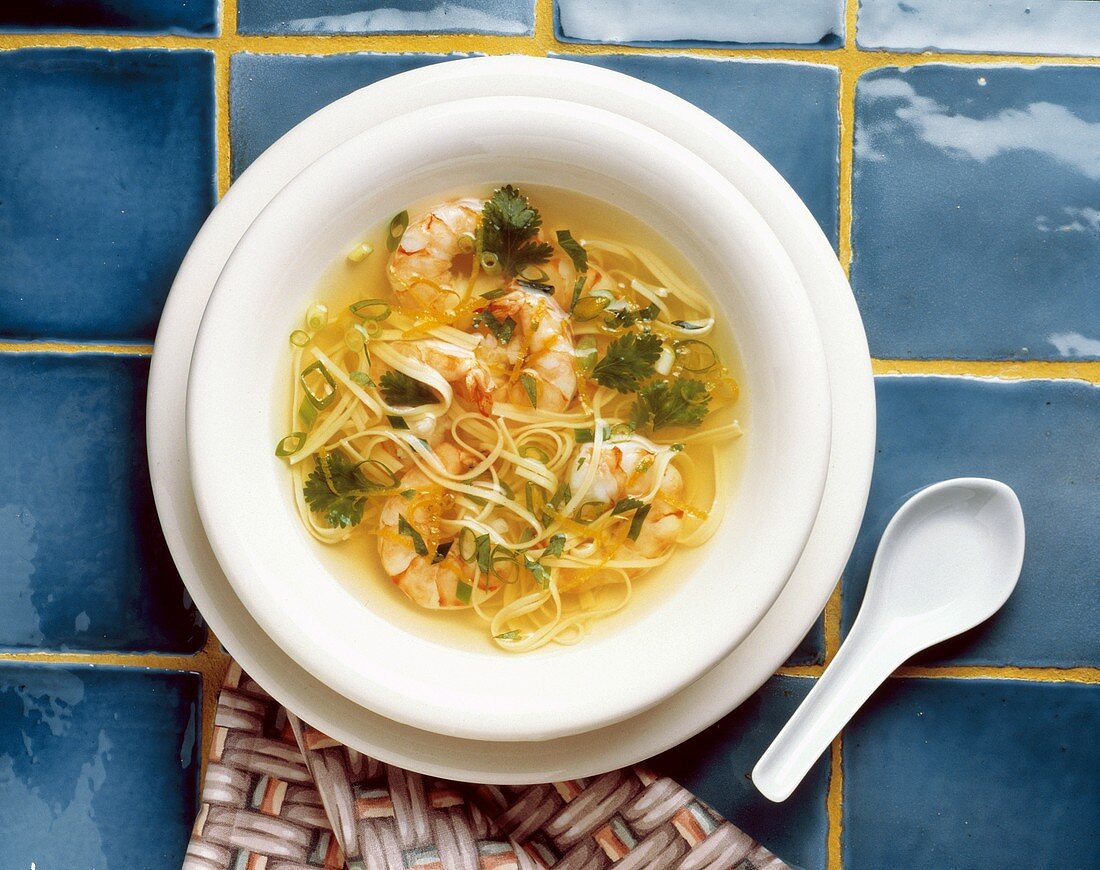 Shrimp and Noodle Soup in a Clear Broth