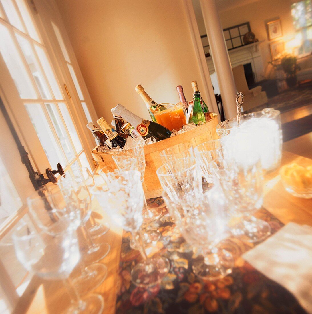 Beverage Buffet with Glassware and Bottles