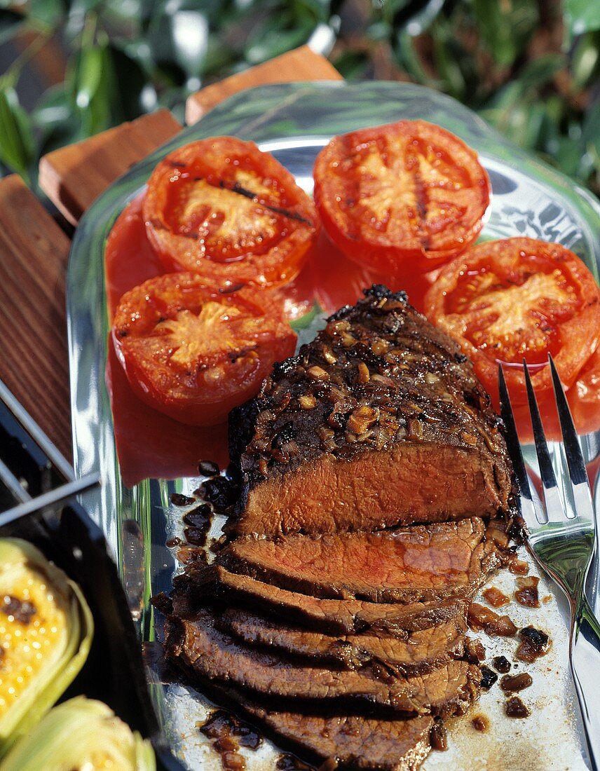 Grilled London Broil Sliced; Tomatoes