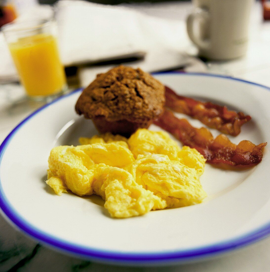 Scrambled Eggs with Bacon; Bran Muffin
