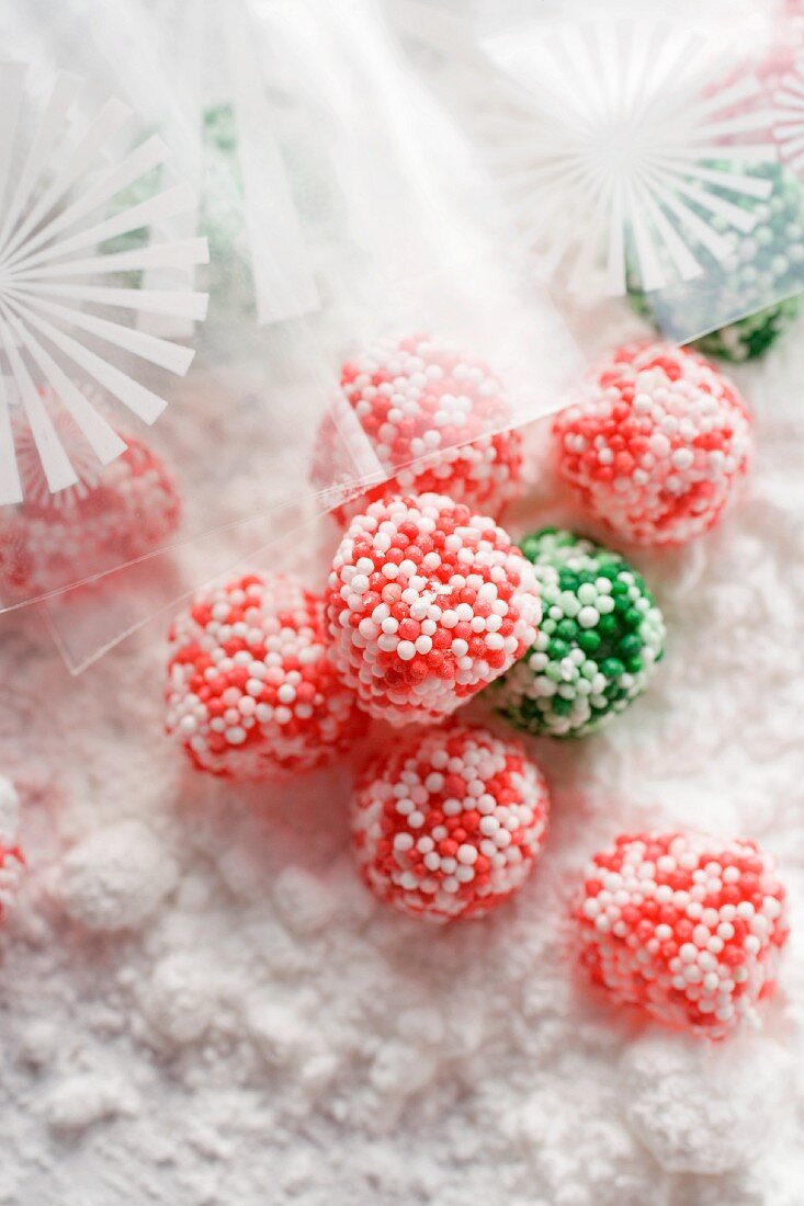 Christmas bonbons in icing sugar with a cellophane bag