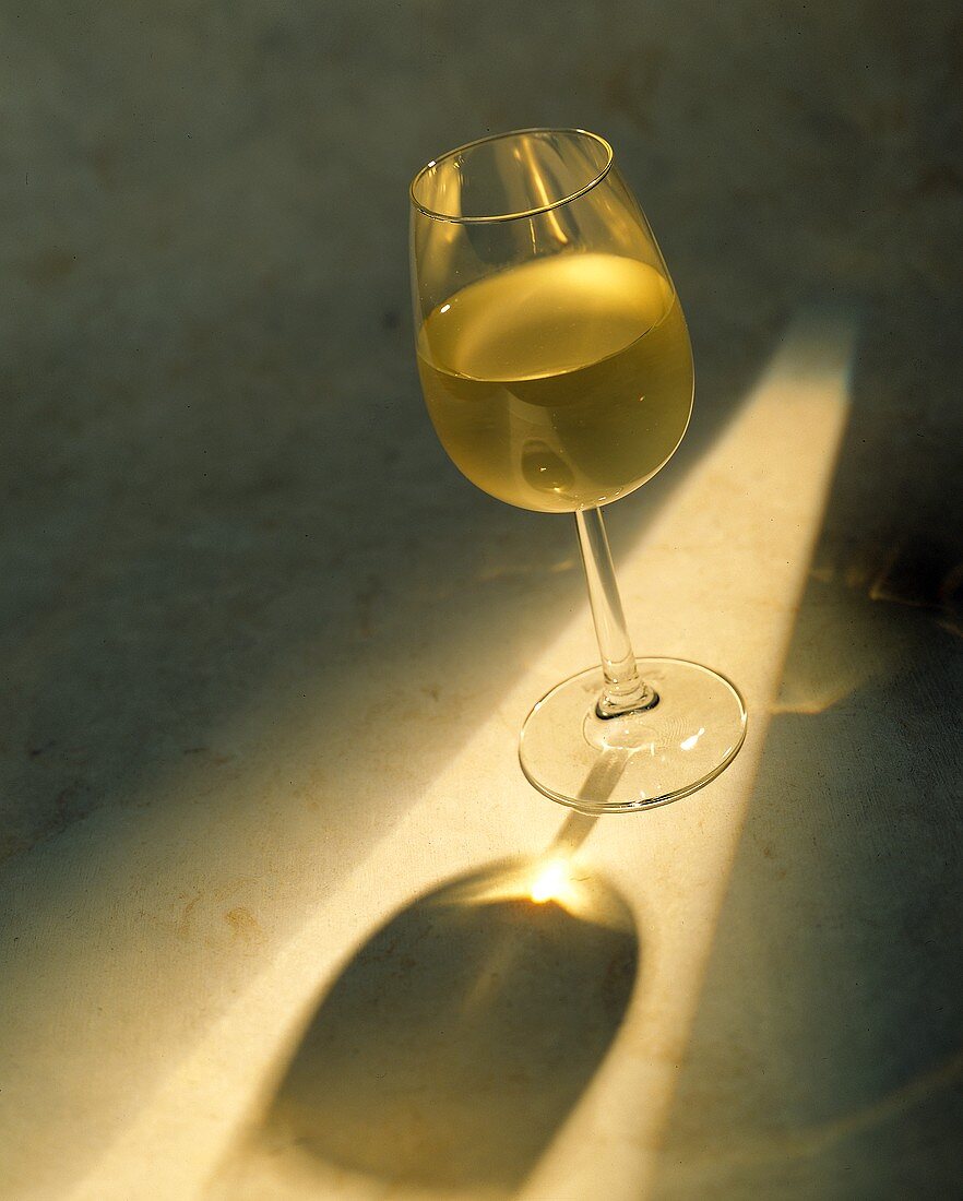 Ein Glas Chardonnay im Sonnenlicht