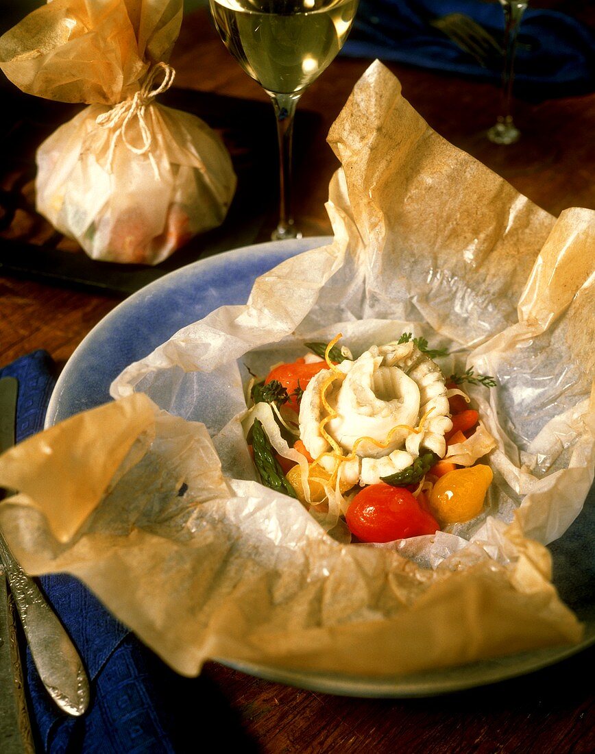 Turbot and Vegetables Cooked in Parchment