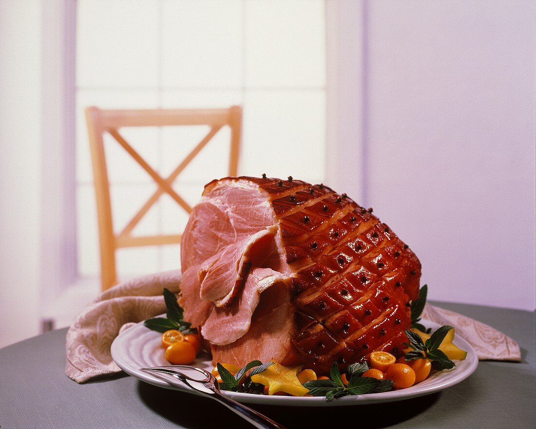 Partially Sliced Glazed Ham