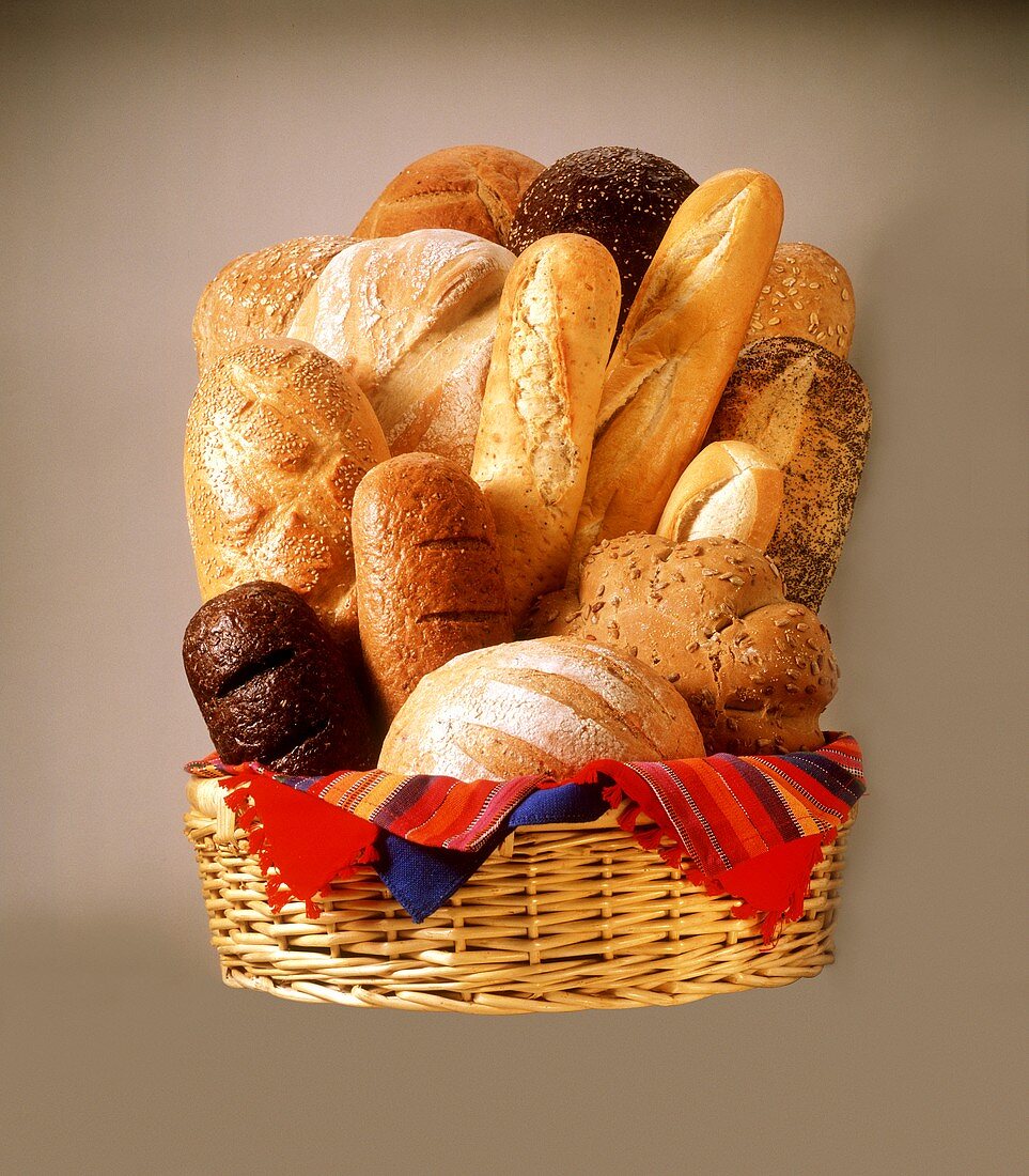 Assorted Bread Loaves in a Basket