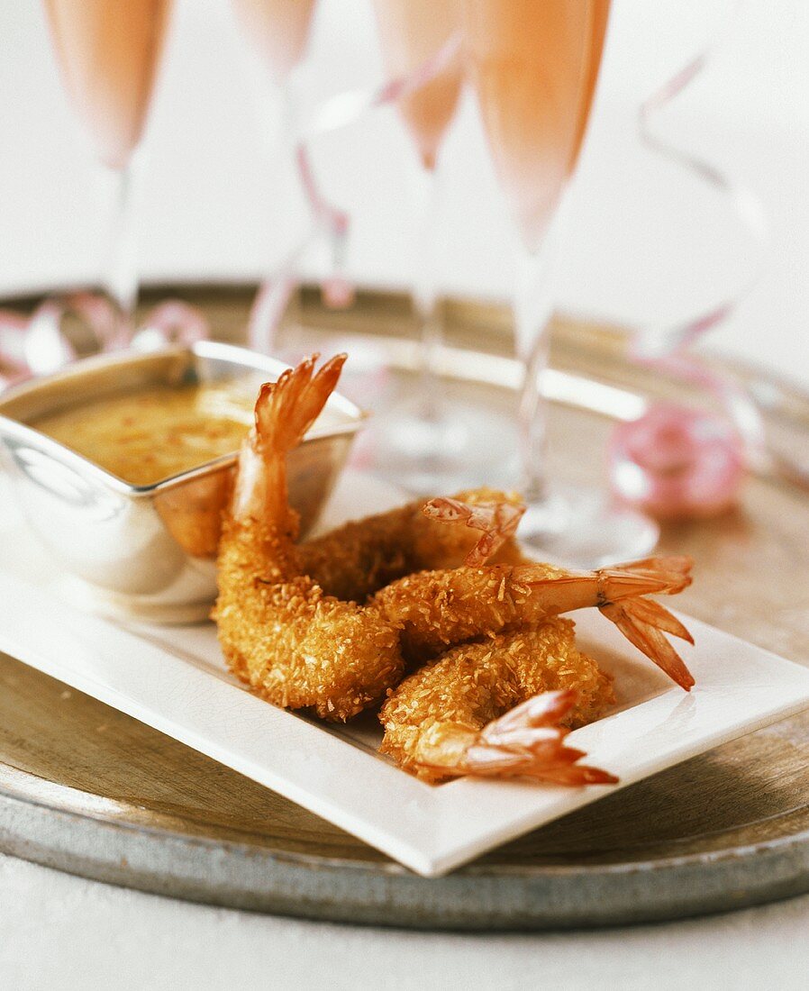 Coconut Shrimp with Champagne on a Tray