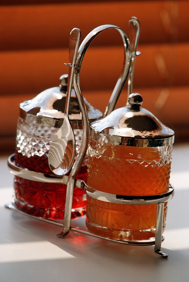 Antique Jam Server; Orange Marmalade and Strawberry Jam