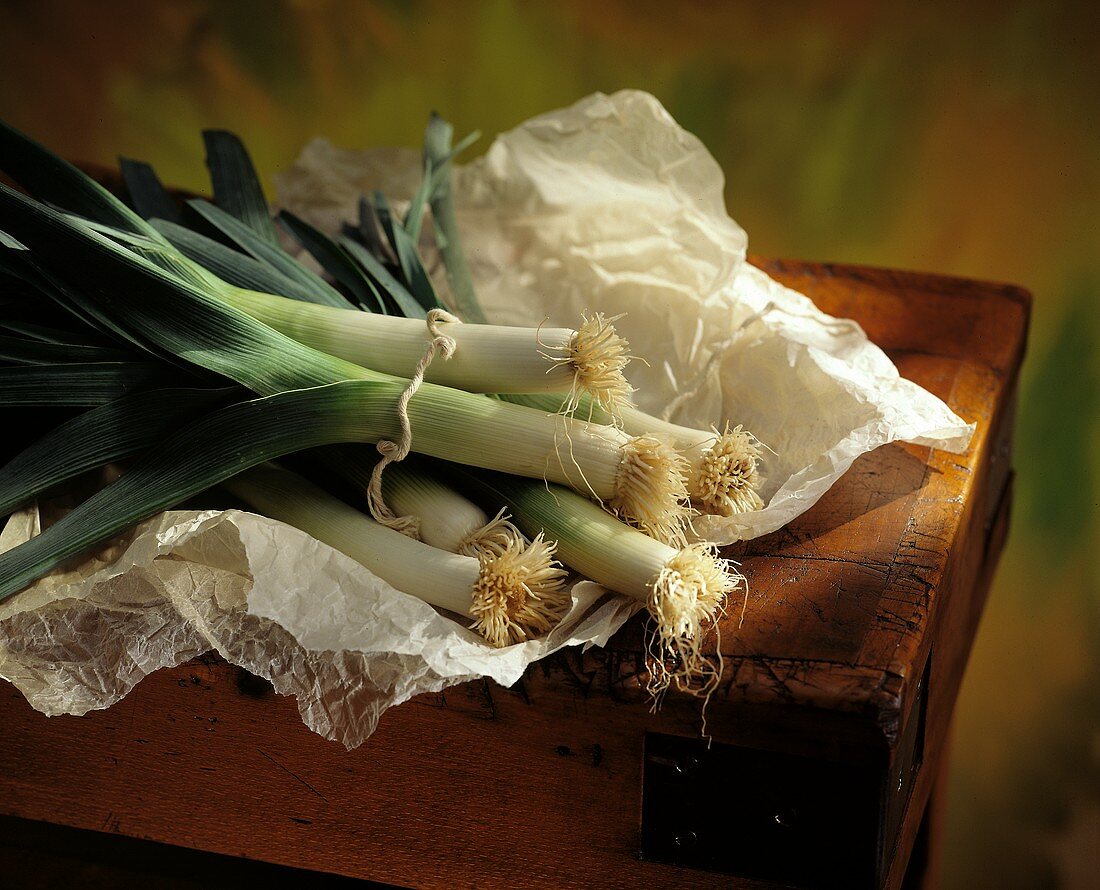 Leeks on a Wooden Table