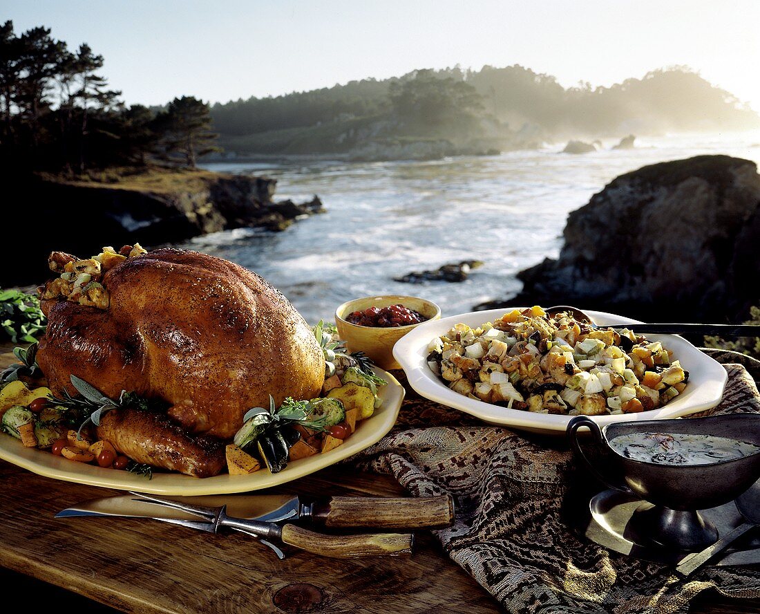 Turkey with Stuffing and Gravy on the Coast in Monterey