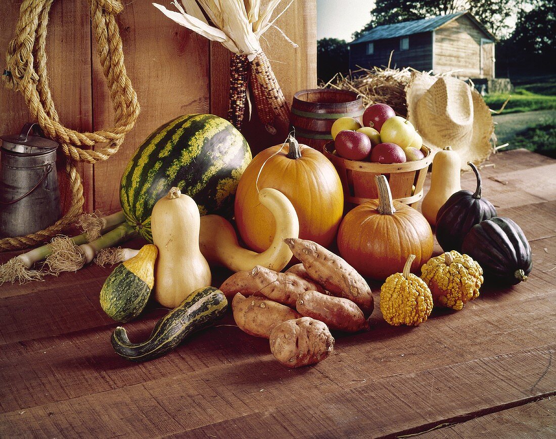 Assorted Autumn Ingredients at a Fram Stand