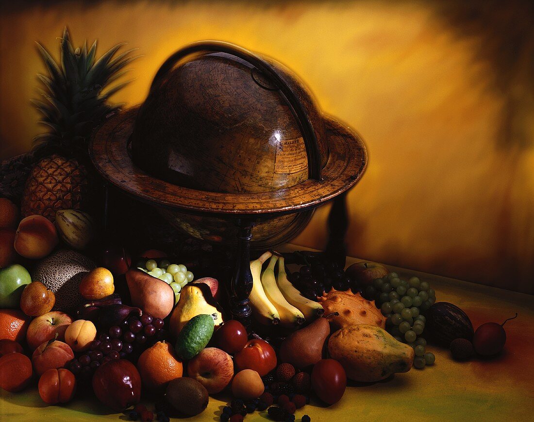 Assorted Fresh Fruit next to a Globe