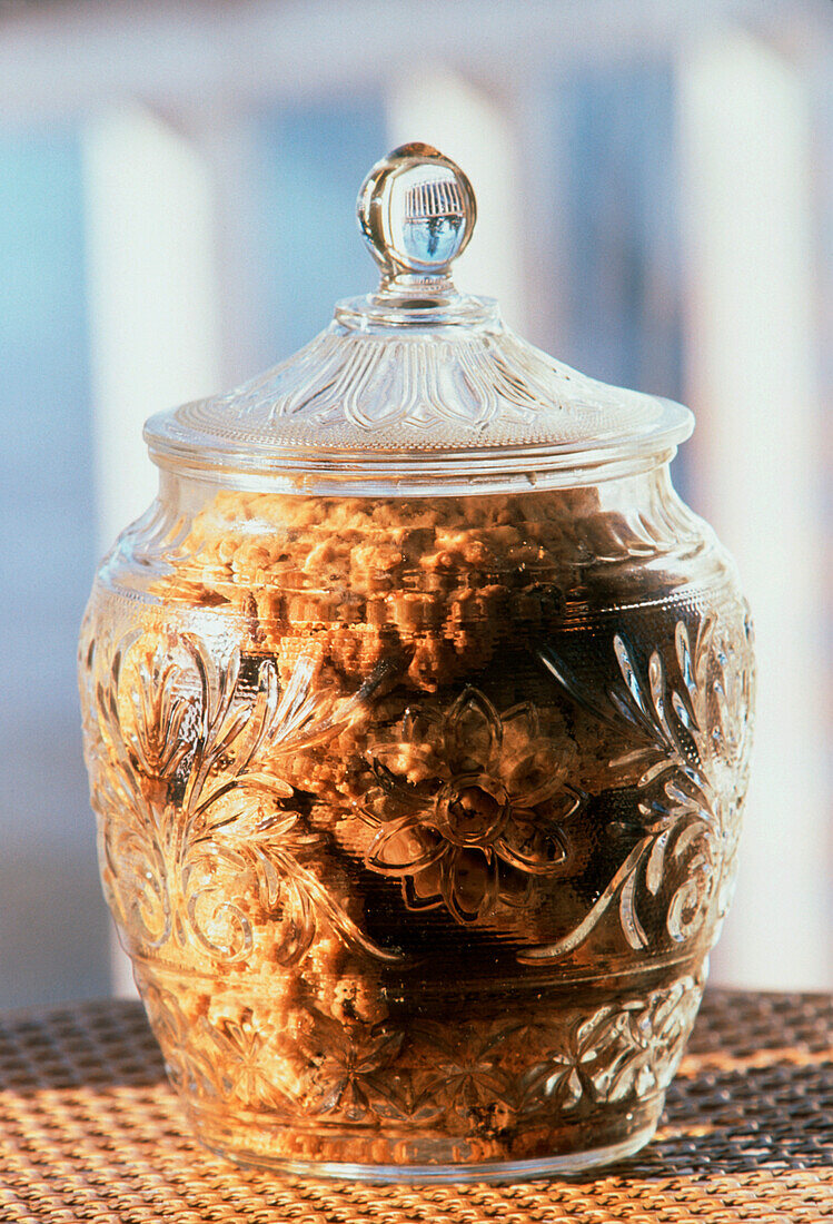 A Cookie Jar Filled with Oatmeal Cookies