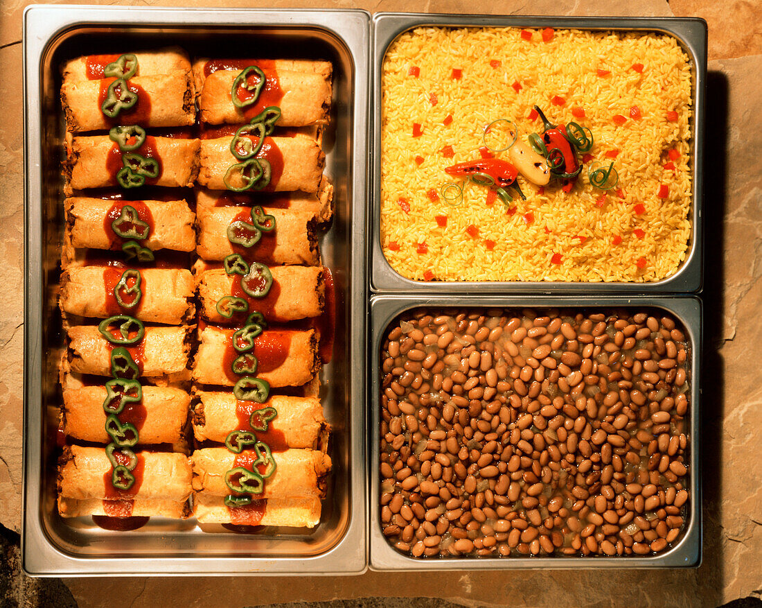 Beef Tamales with Rice and Beans