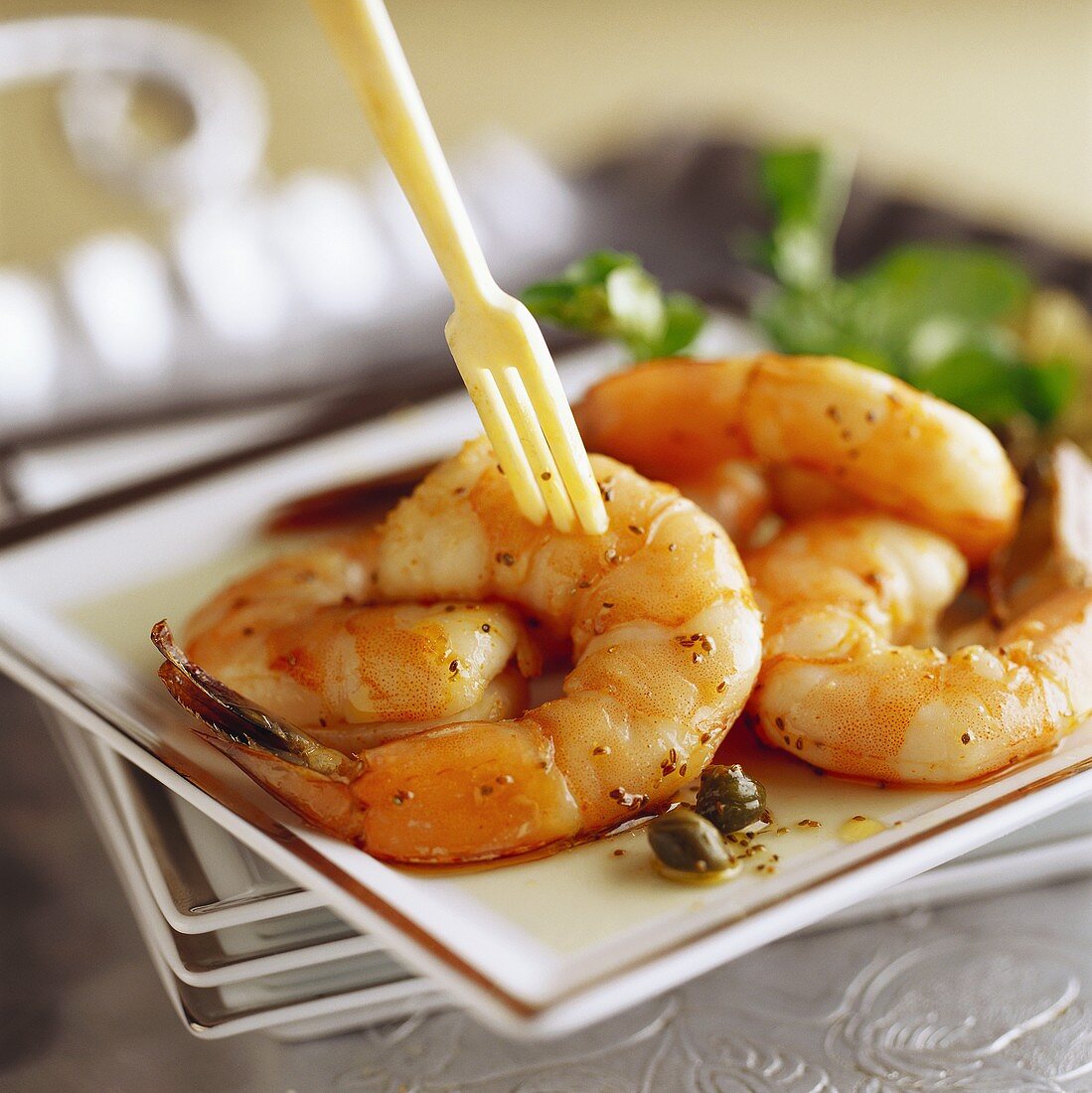 Shrimp with Capers; Fork