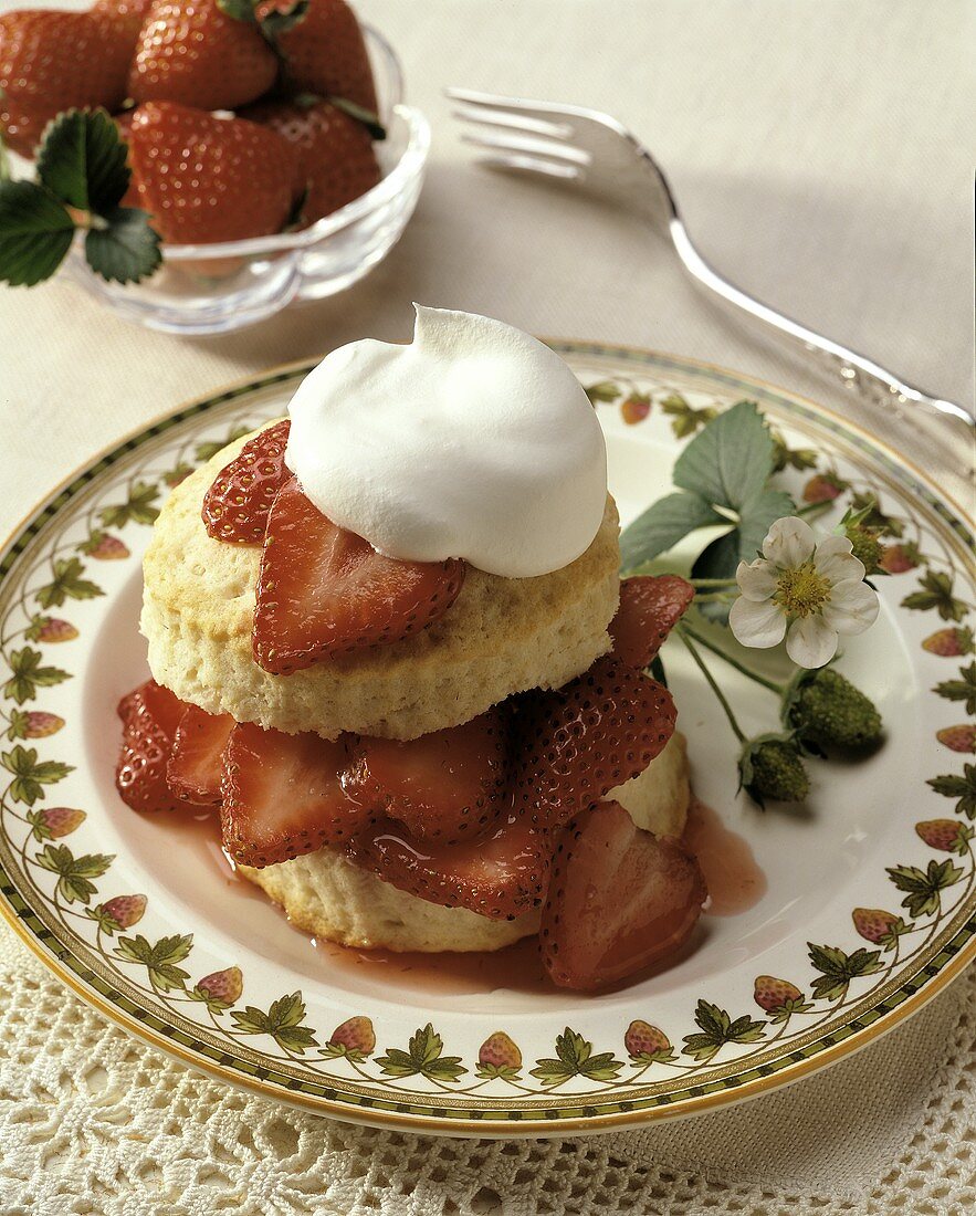 Strawberry Shortcake mit Sahneklecks – Bilder kaufen – 633838 StockFood