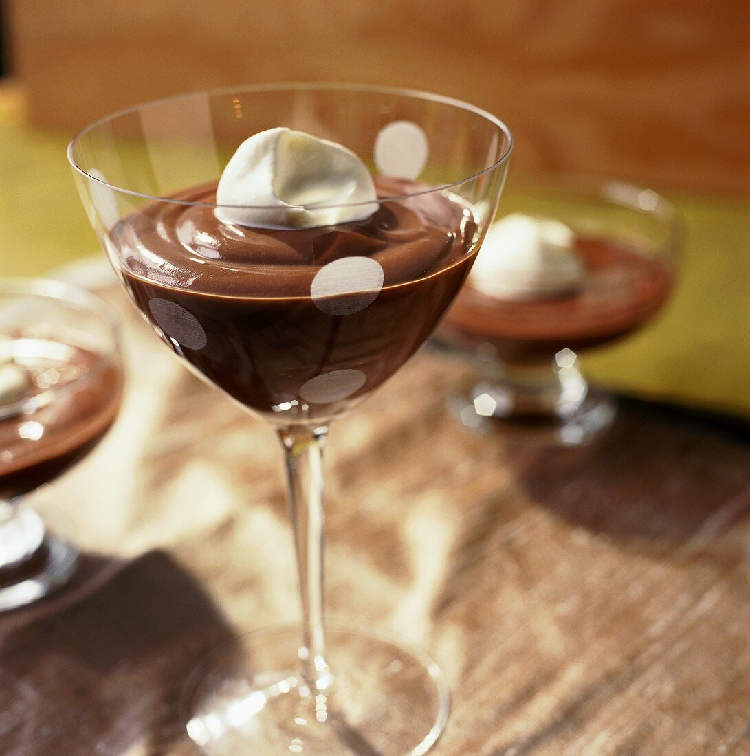 Chocolate Pudding in a Stem Glass with Whipped Cream