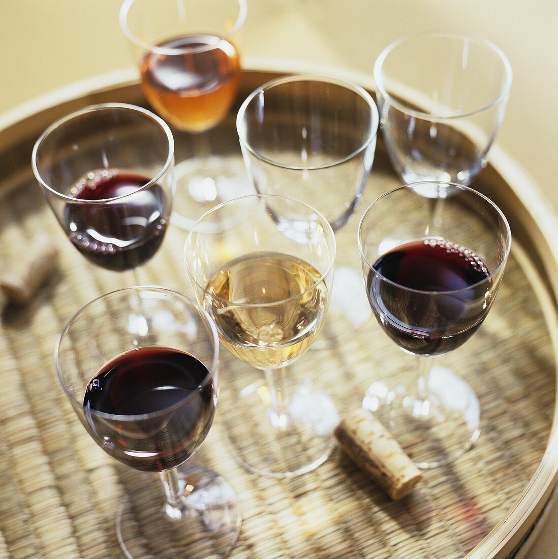 Glasses of Red and White Wine on a Serving Tray