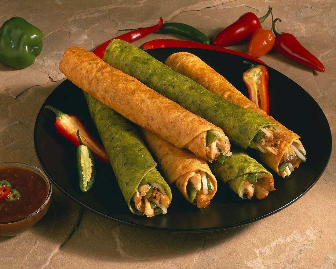Spinach and Squash Chicken Taquitos
