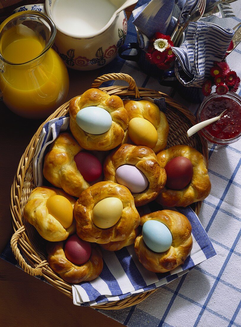 Yeast Pastry with colorful Easter Eggs