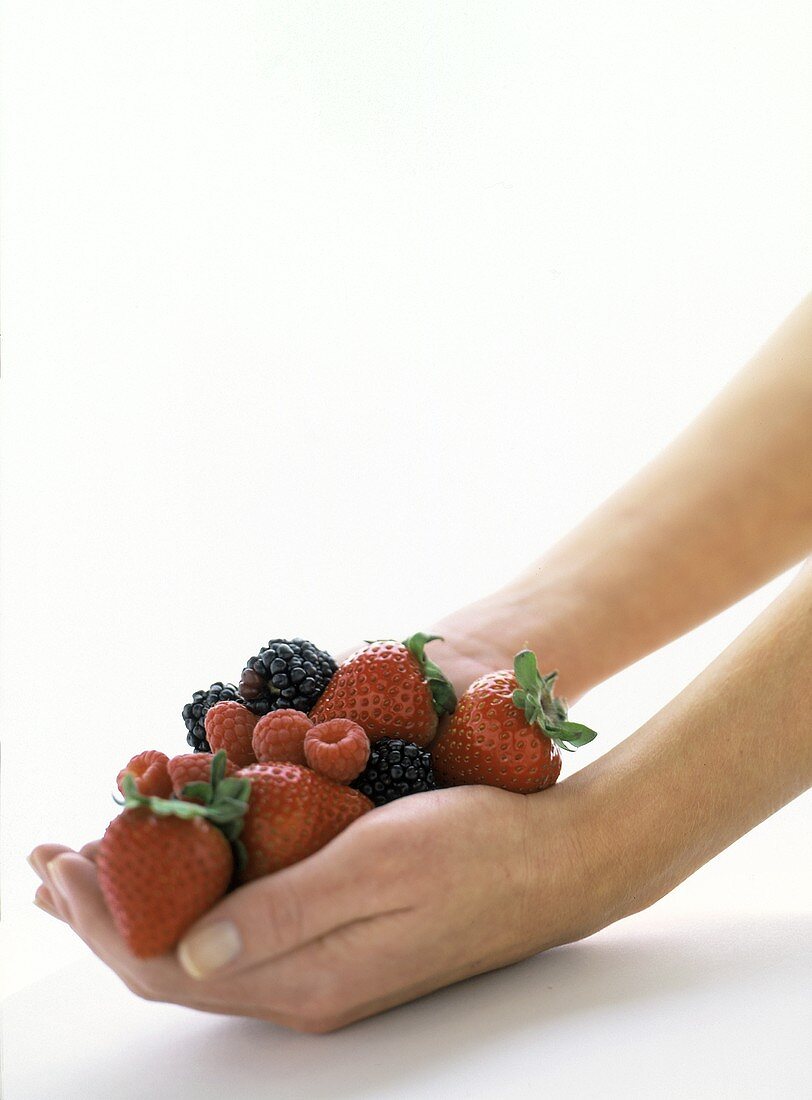 Mixed Berries in Cupped Hands