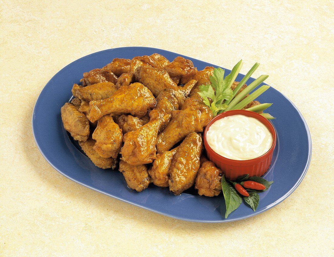 A Platter of Chicken Wings with Dip